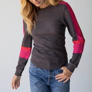Natural Life London Trim Charcoal Long Sleeve Top with Pink Accents